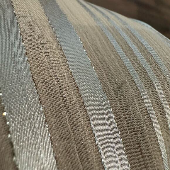 Express Striped Sheer Mock Neck Blouse Champagne Beige Elegant Holiday L READ - Picture 7 of 11